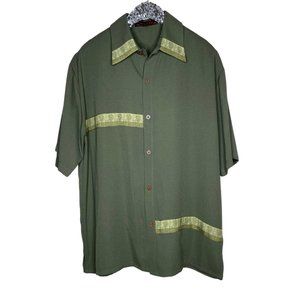 Men's Olive Green Short-Sleeve Button-Up Shirt